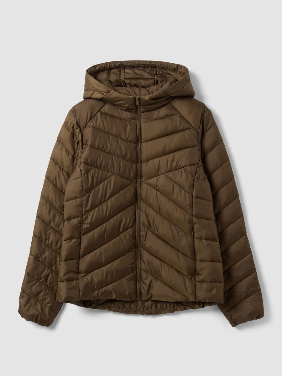 Giacca Ultralight verde trapuntata con cappuccio e zip_0