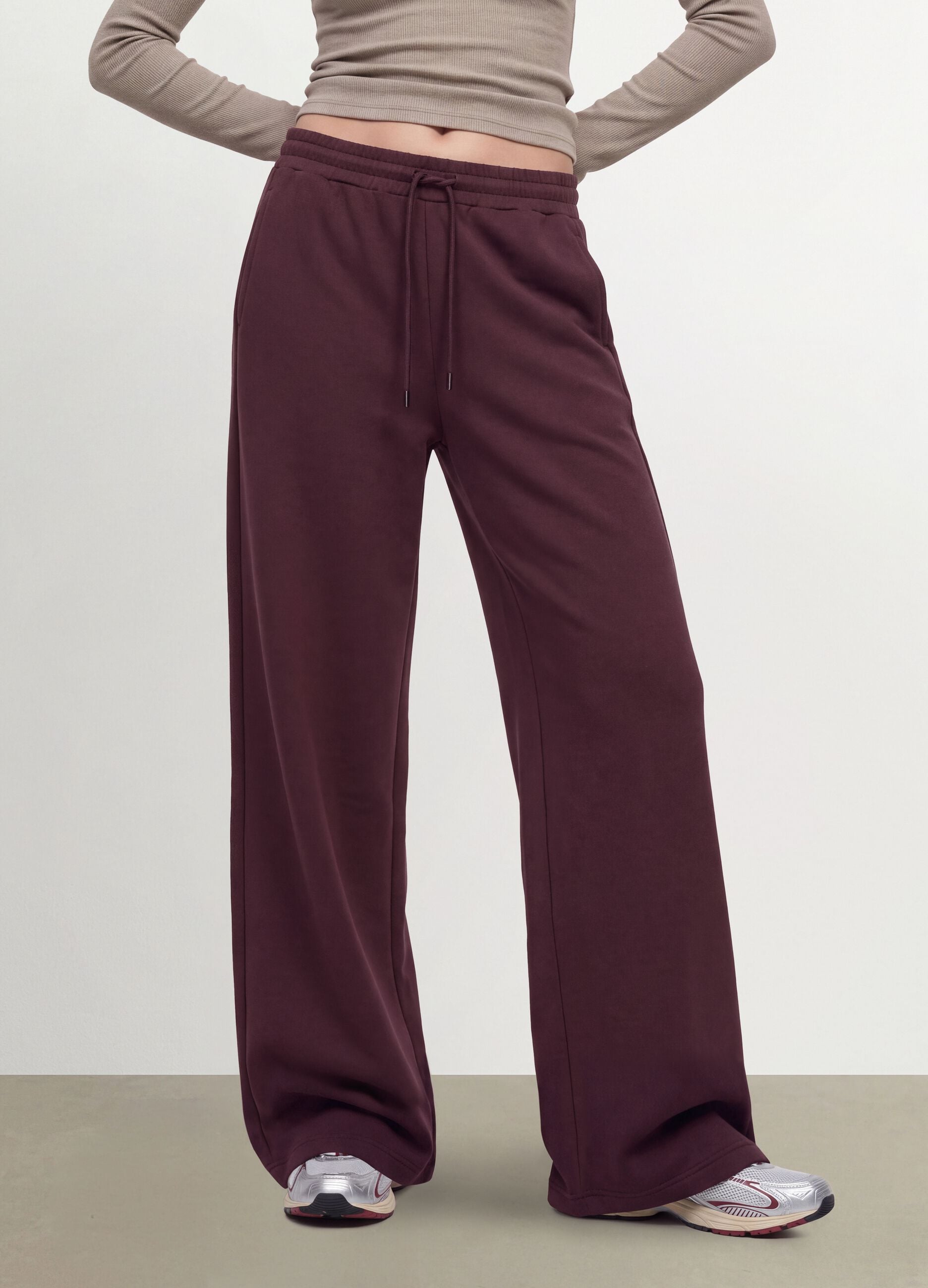 Purple wide-leg trousers in stretch modal with drawstring
