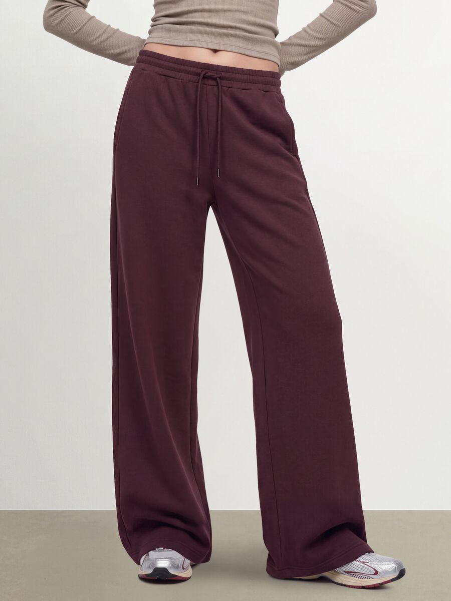 Pantaloni viola wide leg in modal elasticizzato con coulisse_1