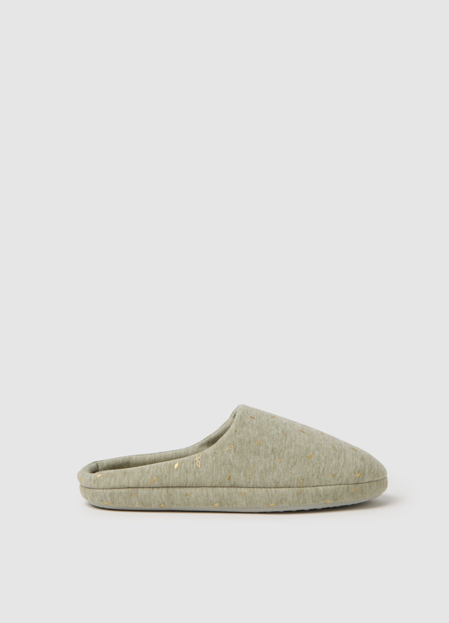 Women's Green Slippers with Gold Details