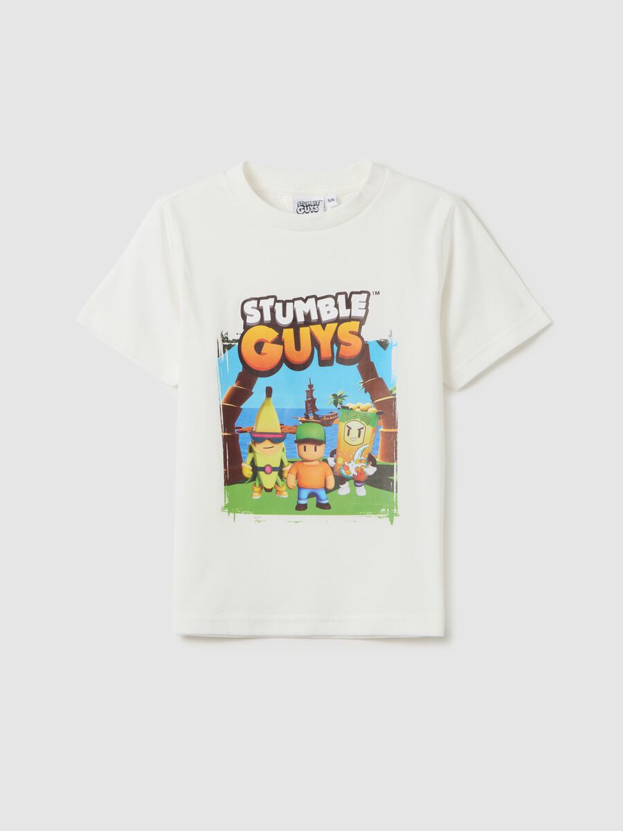 White regular fit pure cotton children's t-shirt with print_0