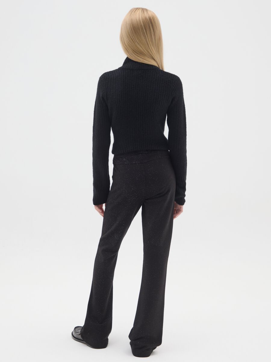 Girls' black flare treggings in stretch cotton_1