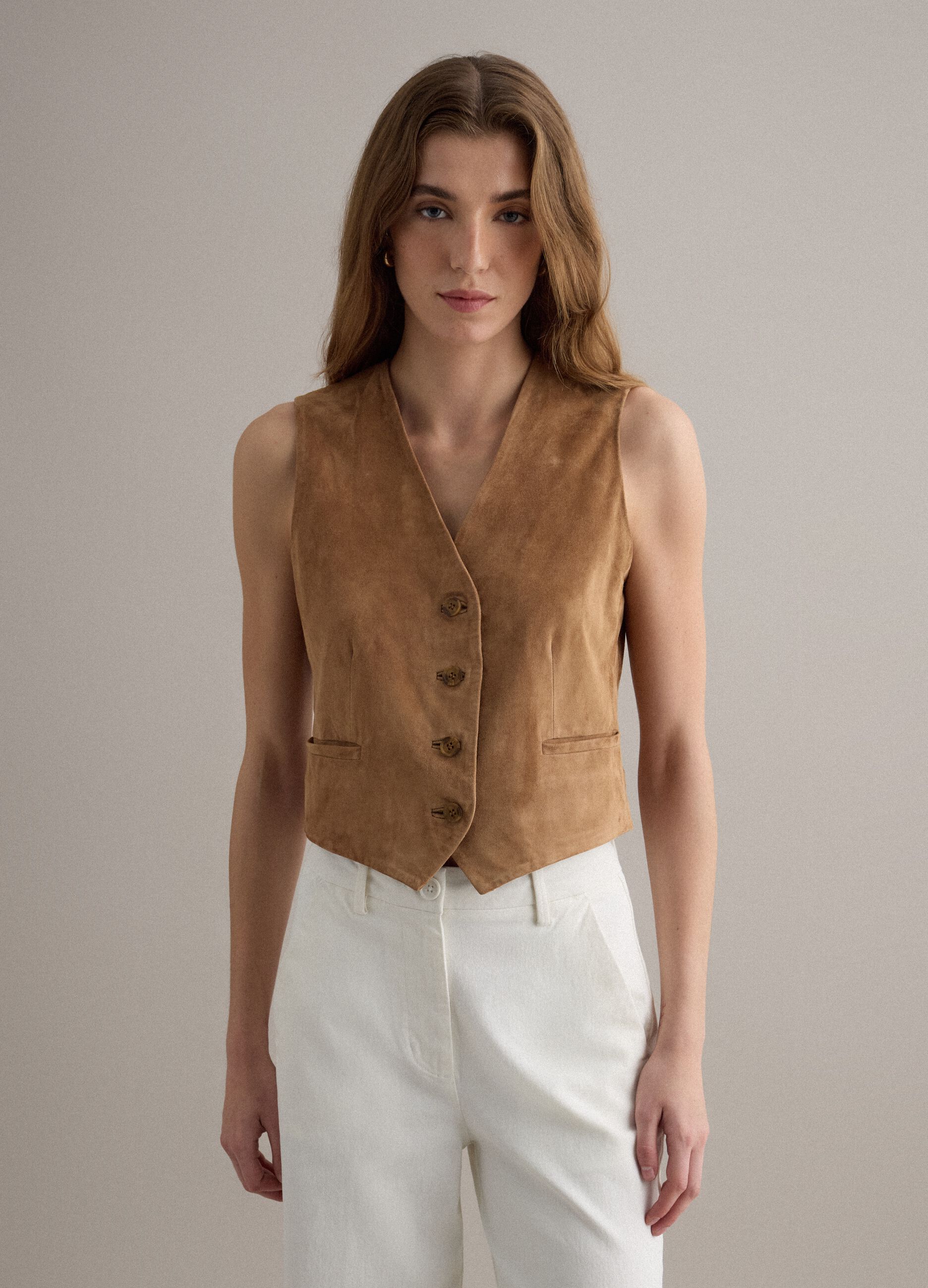 Brown Genuine Leather Waistcoat