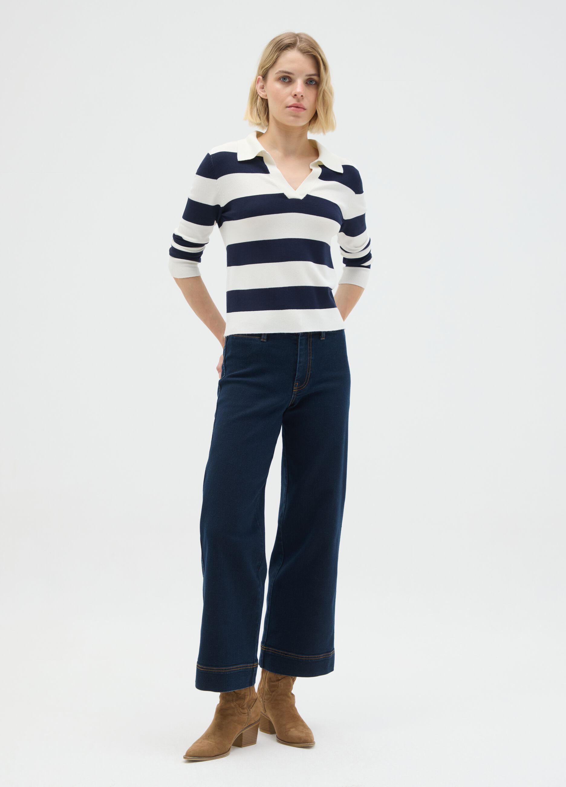 Blue and white mixed regular fit sweater