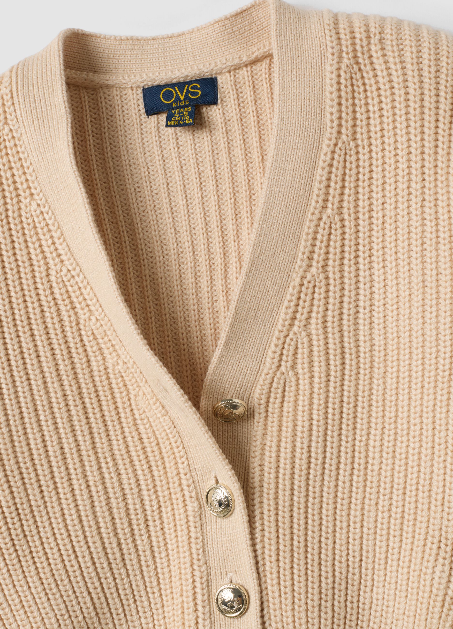 Girls&rsquo; beige cotton-blend cardigan with buttons