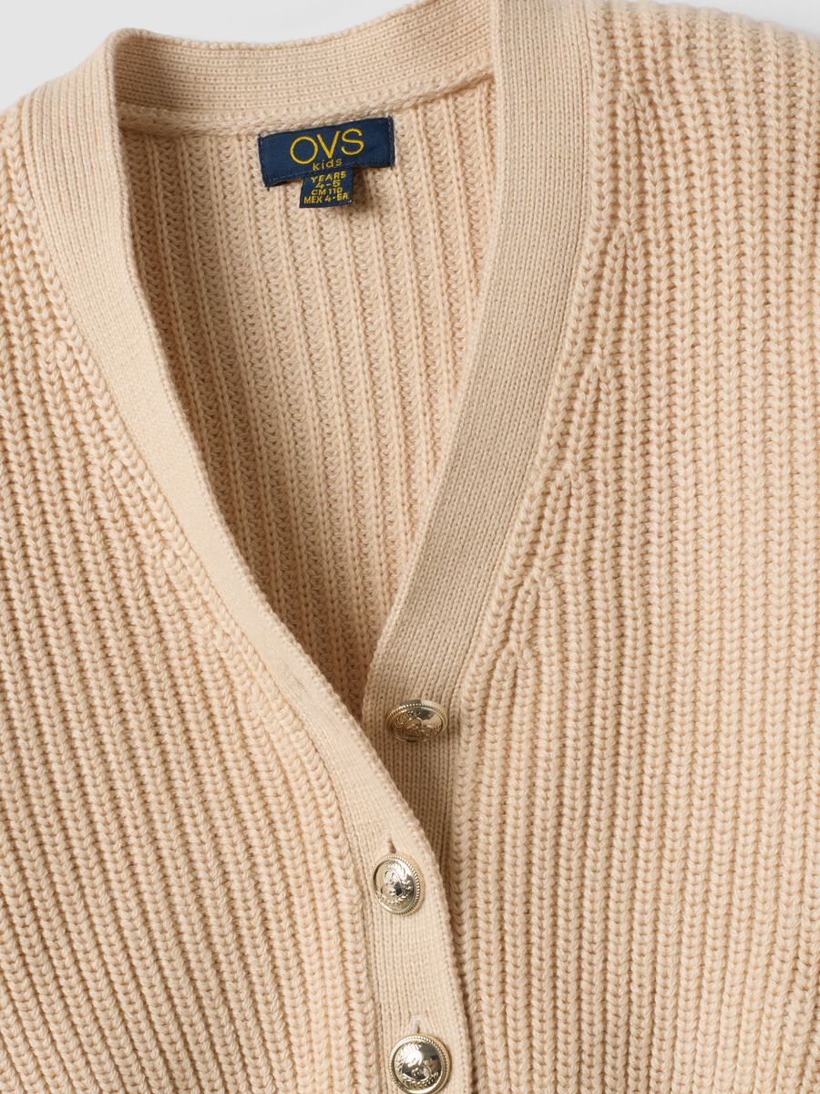 Cardigan beige in misto cotone con bottoni per bambina_2