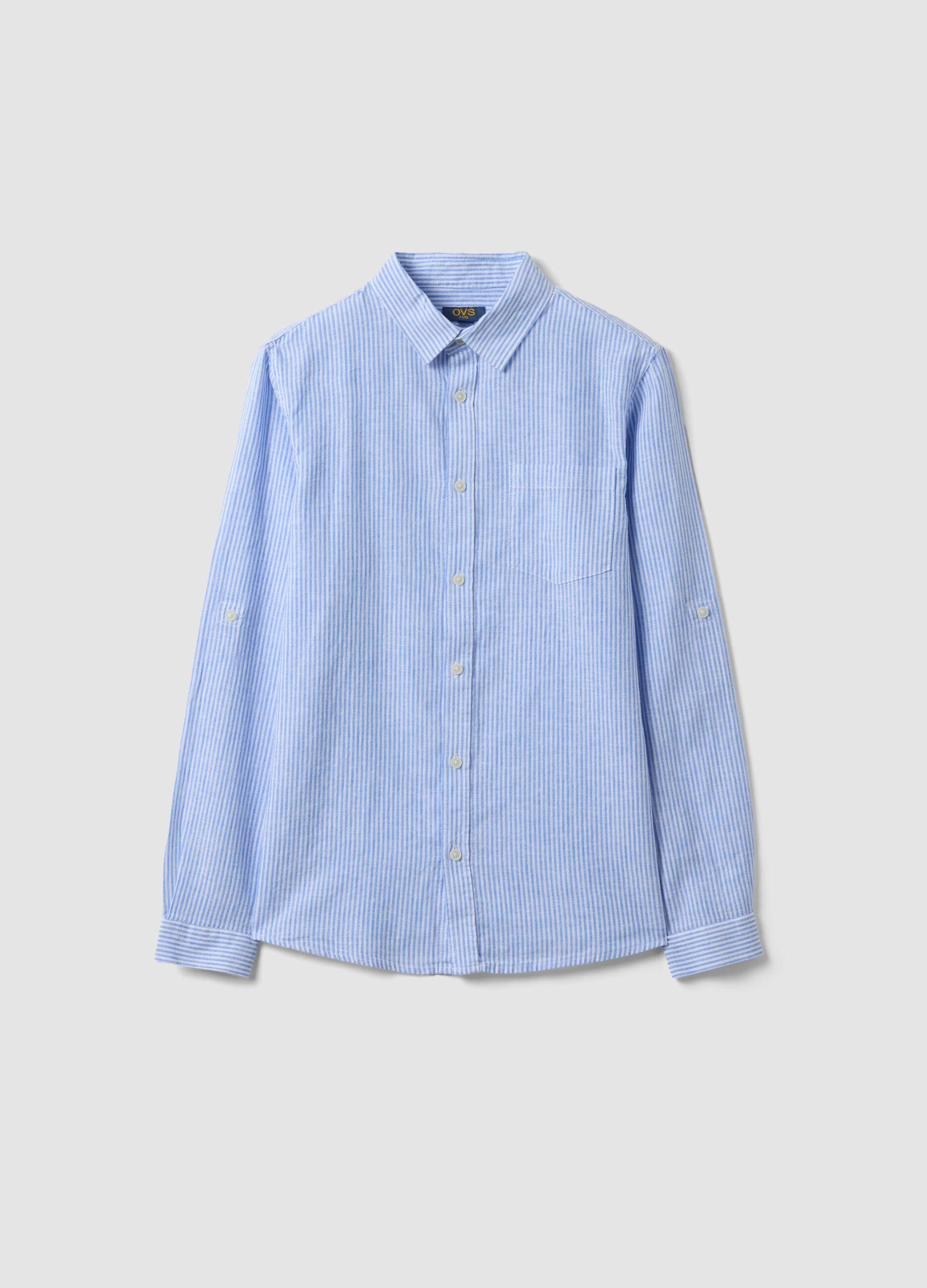 Multicoloured striped linen blend shirt for boys in regular fit