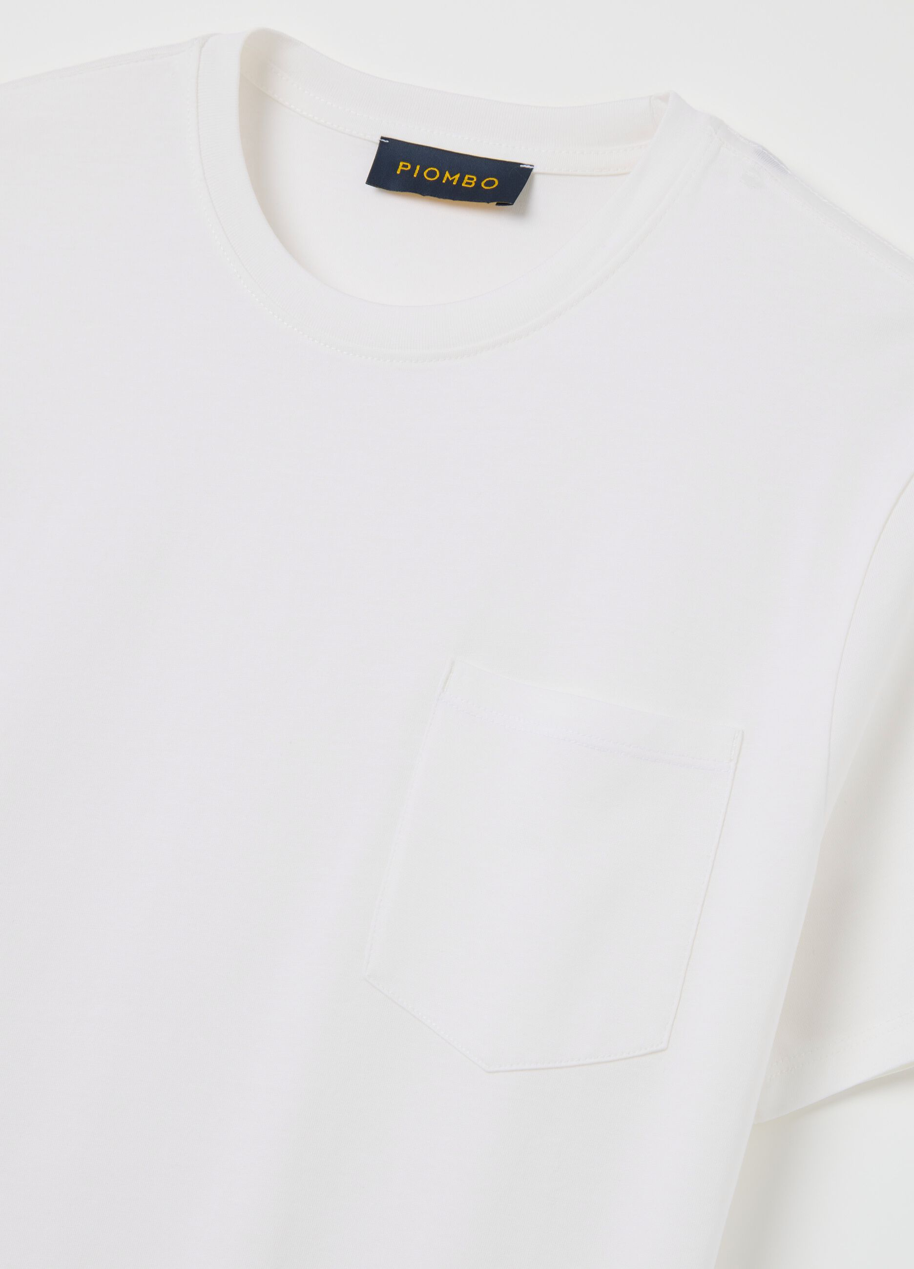 T-shirt da uomo in puro cotone Supima bianco regular fit con tasca sul petto