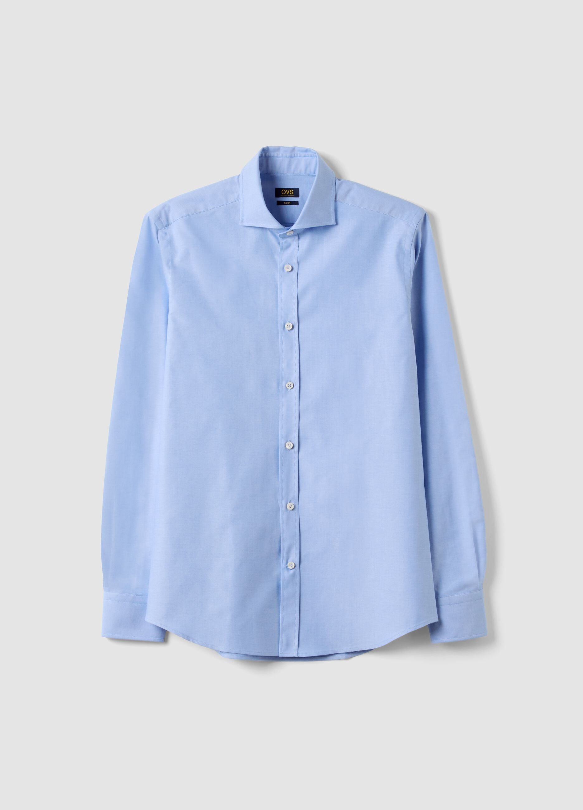 Light blue pure cotton Oxford shirt with French collar, slim fit