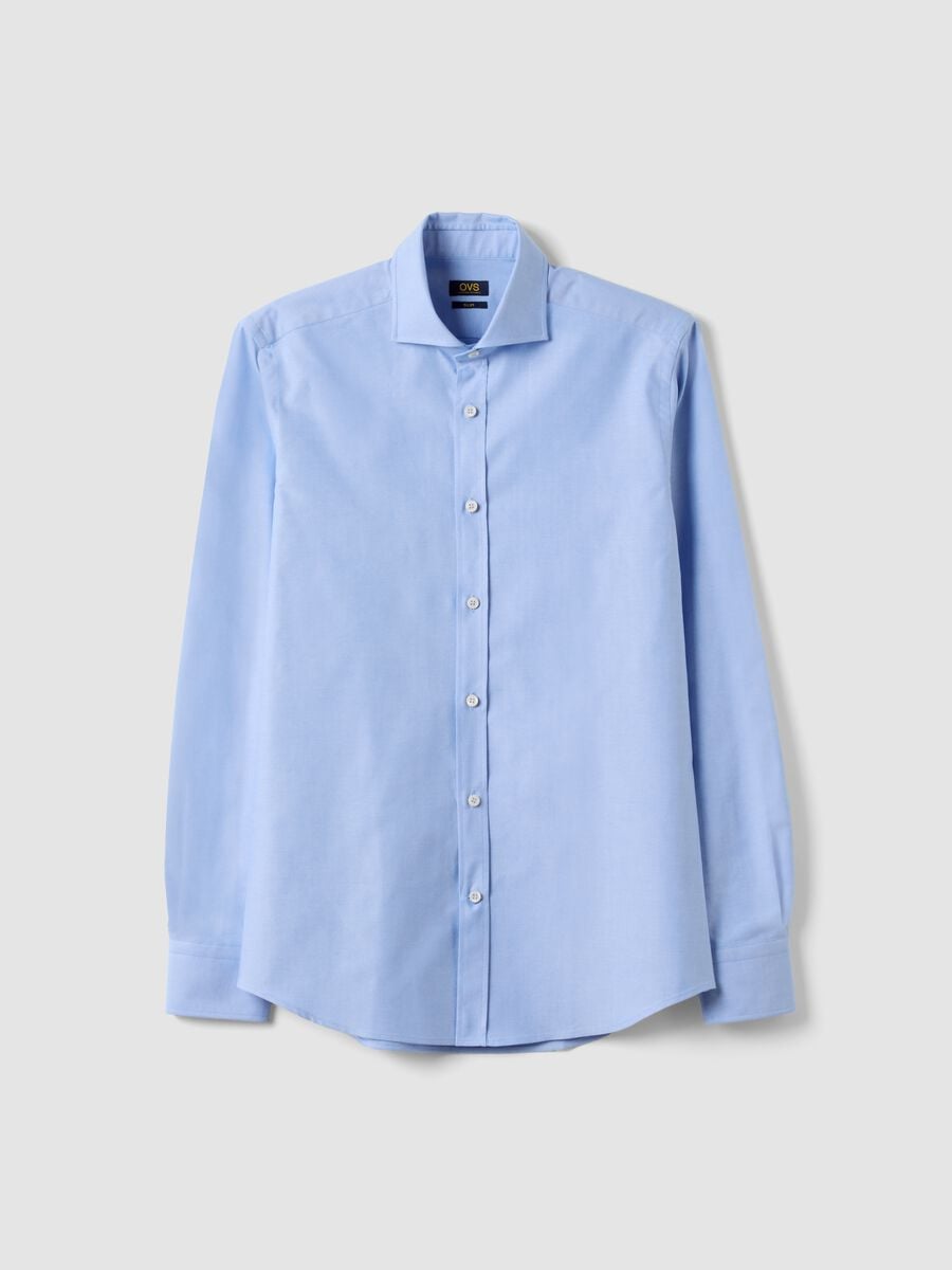 Camicia oxford azzurra in puro cotone con colletto francese slim fit_0