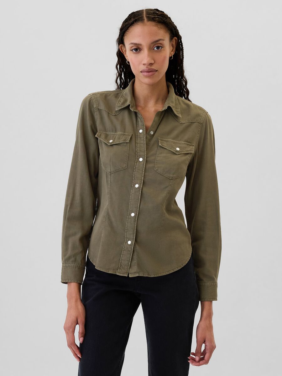 Western shirt in denim with pearl buttons_0