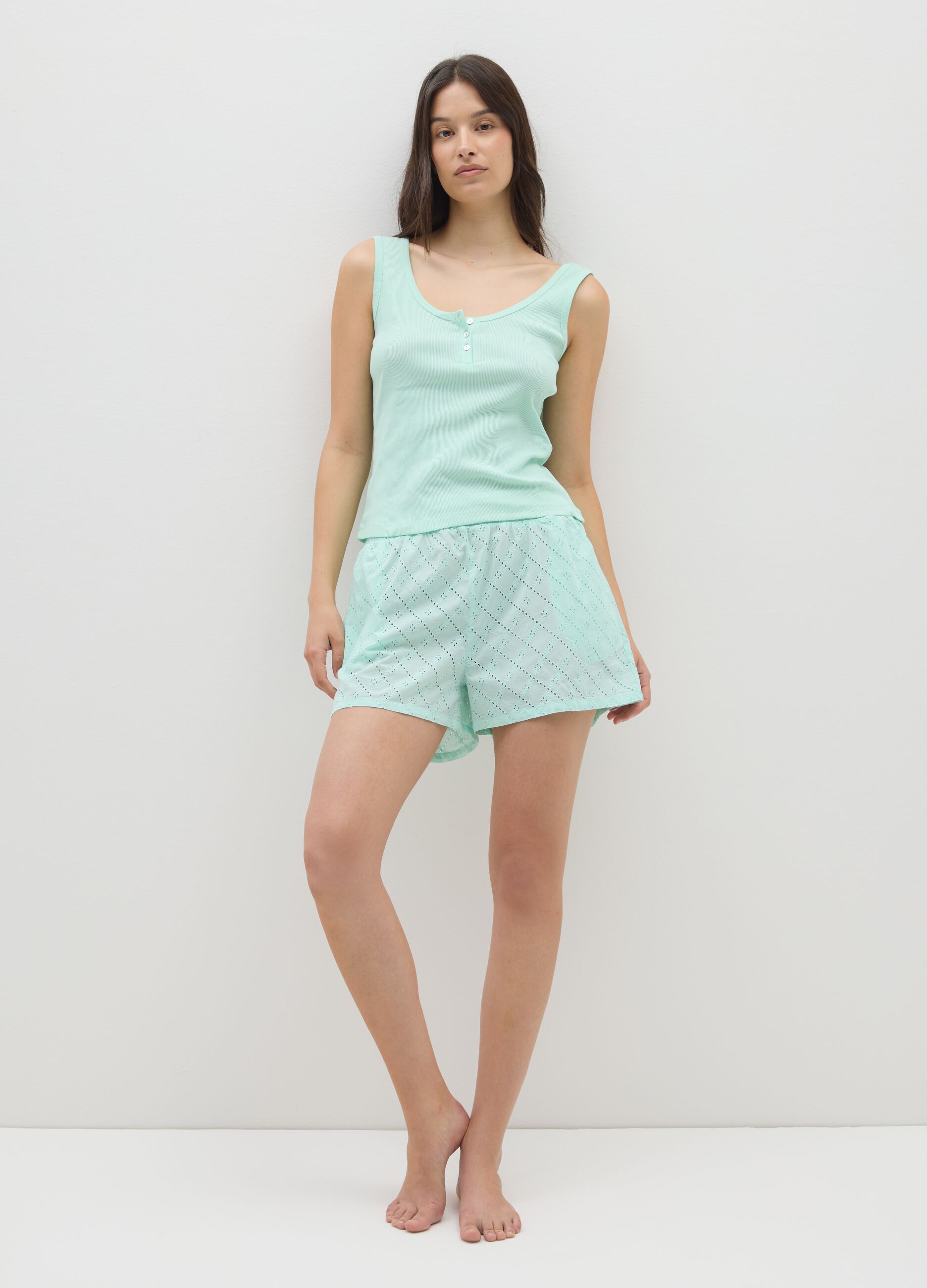 Set pigiama da donna in puro cotone verde