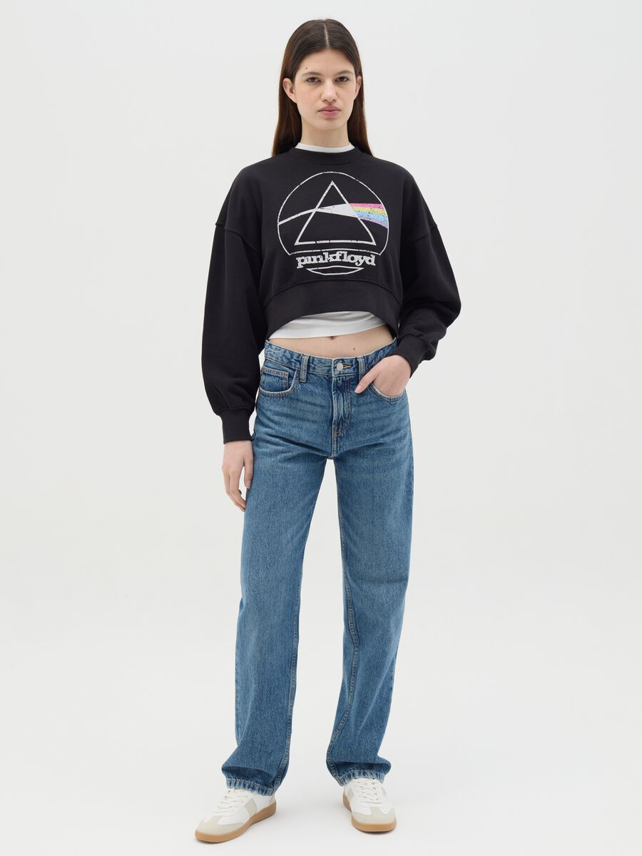 Black cropped sweatshirt with Pink Floyd print_1