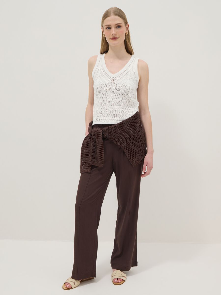 Tank top in puro cotone bianco regular fit con motivo traforato_1