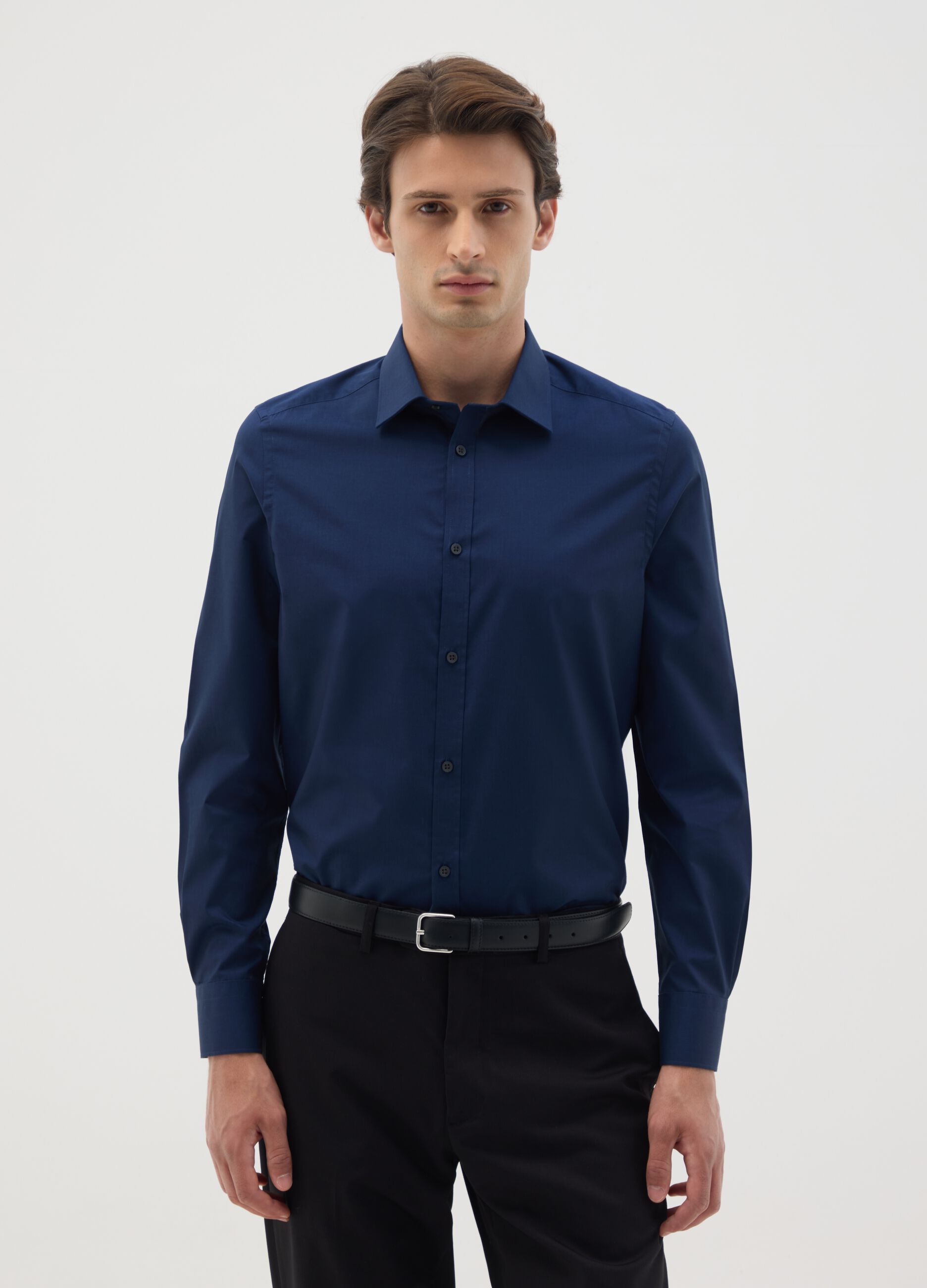 Men's Blue Cotton Blend Shirt Slim Fit Easy Iron