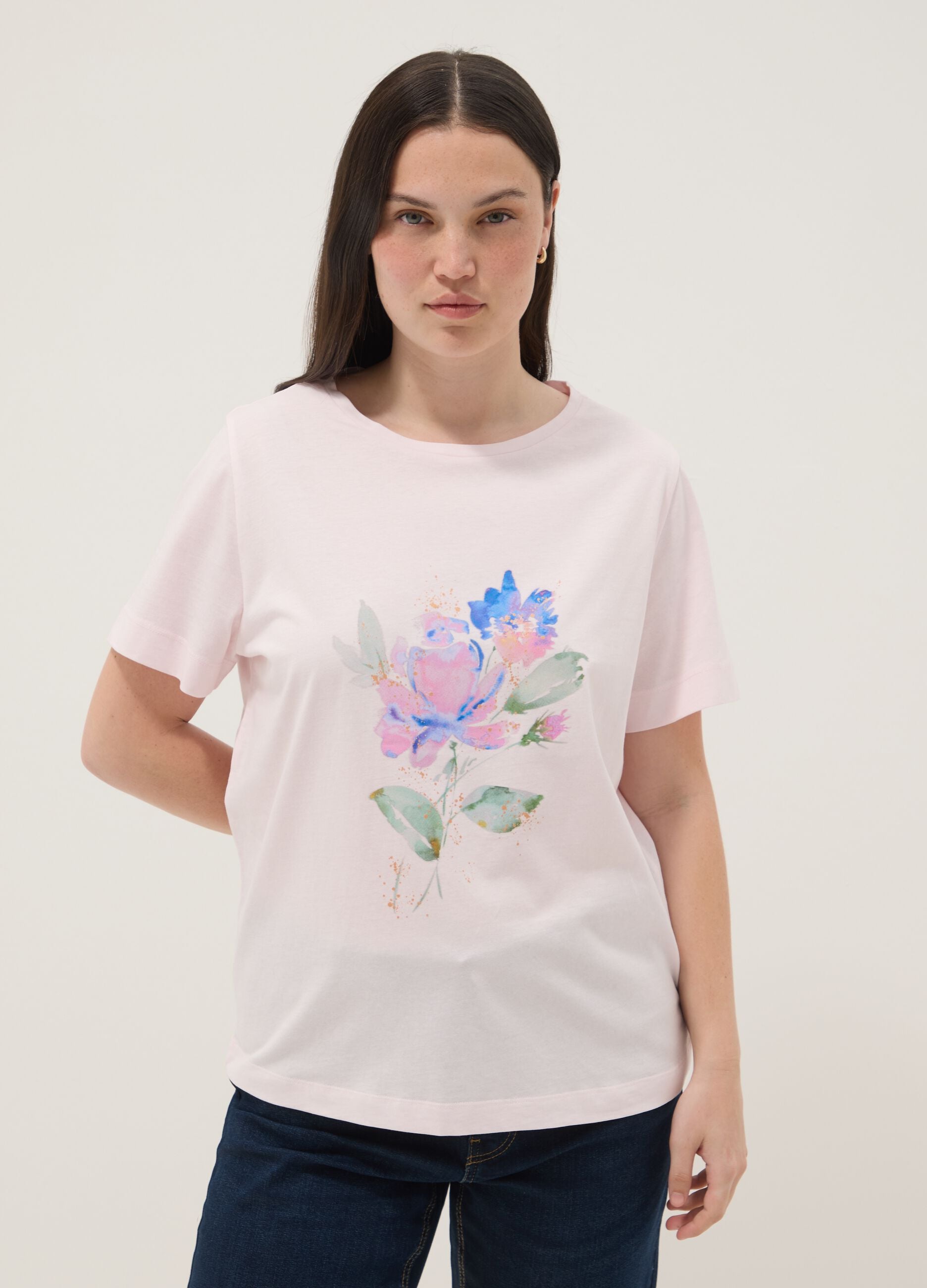 Pink short-sleeve pure cotton regular-fit printed T-shirt