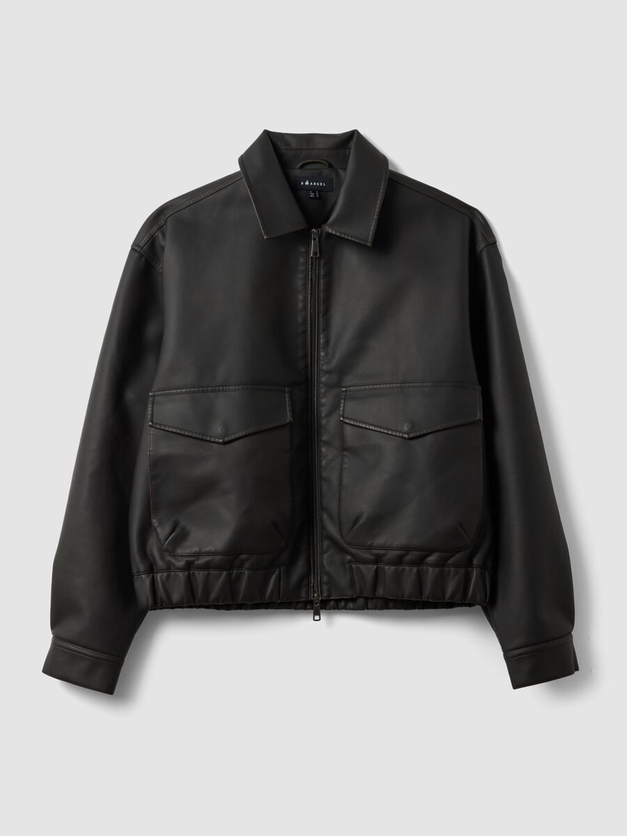 Giubbotto nero crop con zip e tasche con pattina over fit_0