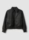 Black cropped jacket with zip and flap pockets, oversized fit_0