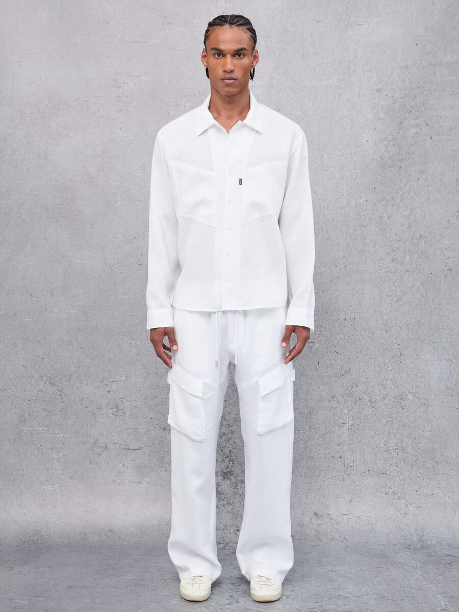 100% Linen White Cargo Trousers_1