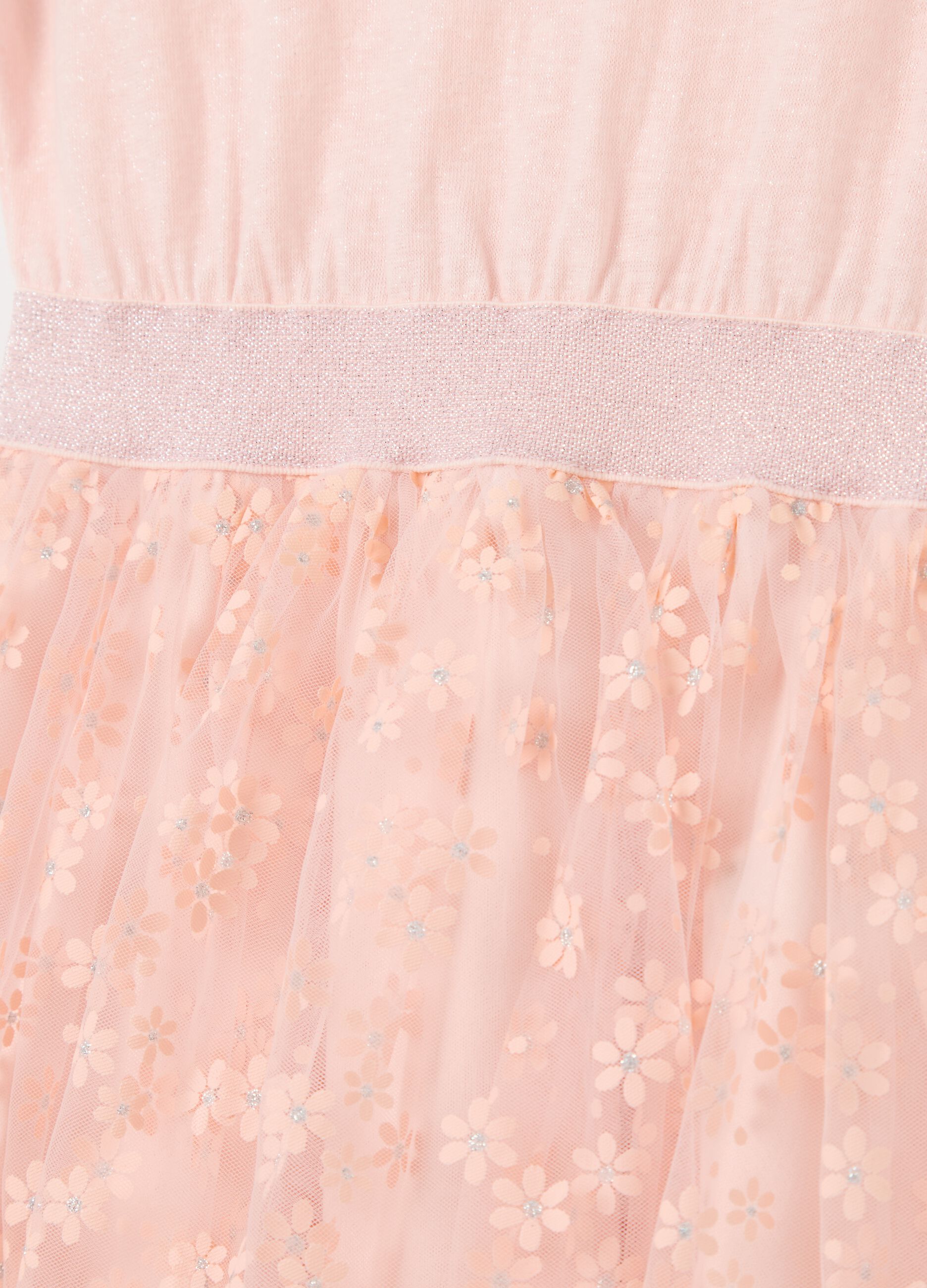 Abito rosa con gonna floreale in tulle