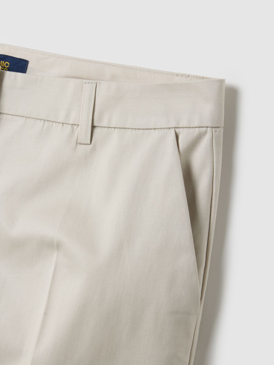 Beige stretch cotton satin trousers regular fit_5