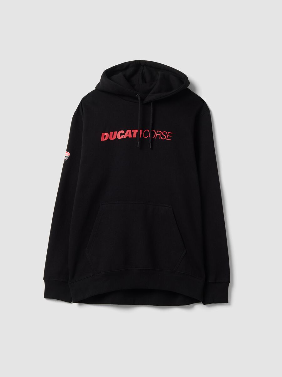Felpa nera in misto cotone con cappuccio e stampa Ducati relaxed fit_0