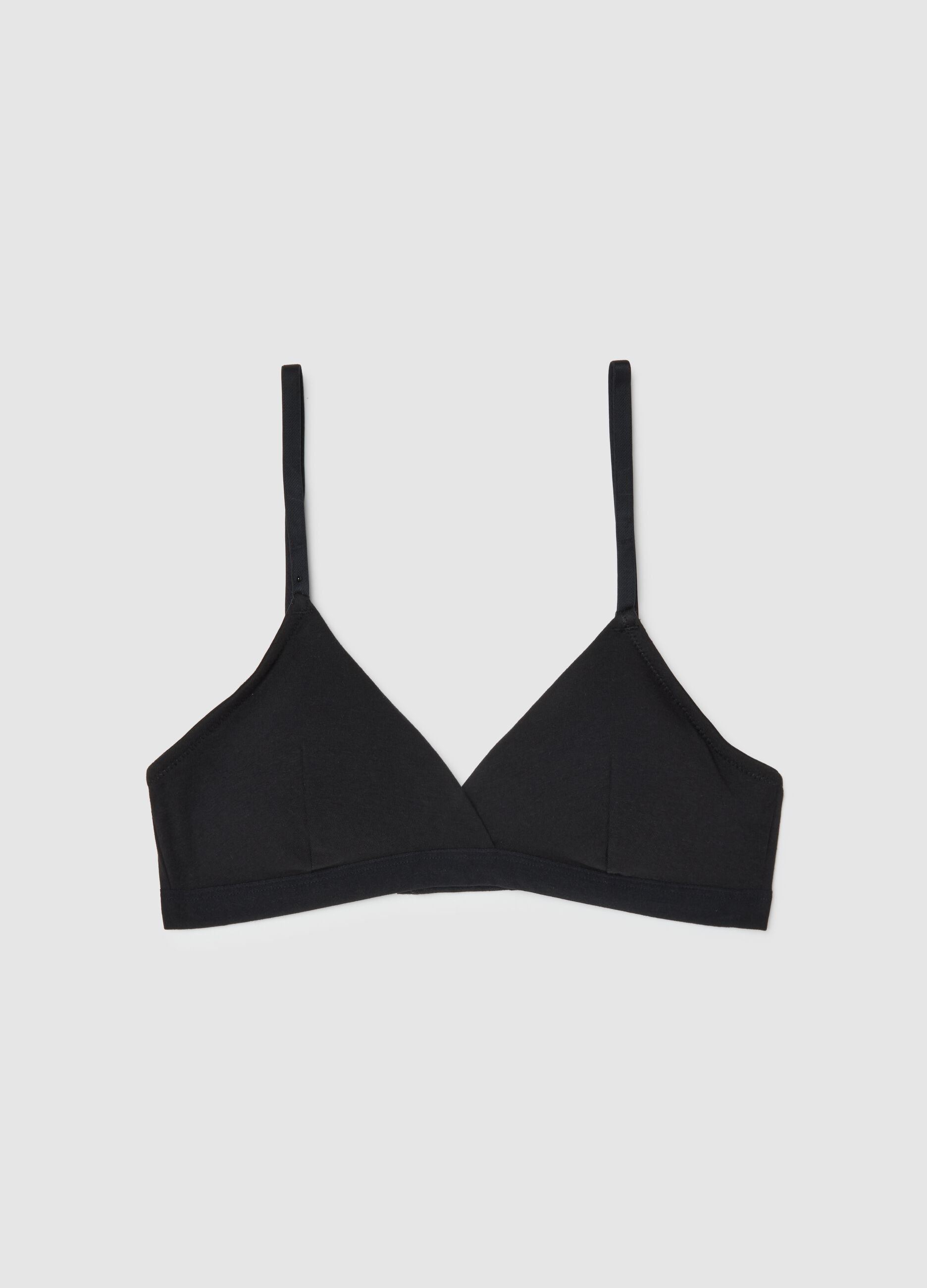 Black stretch cotton bra with thin straps
