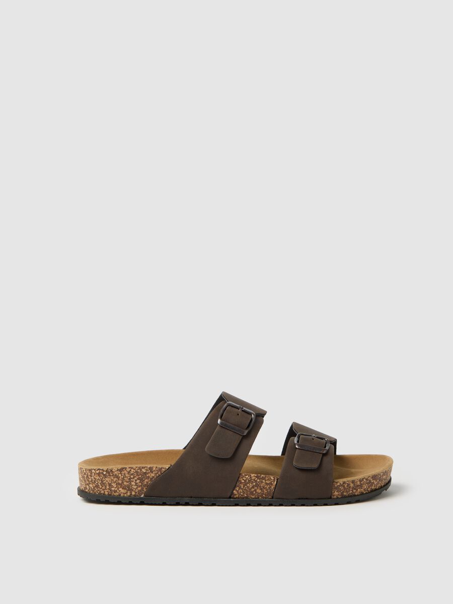 Men's Brown Cork Sandals with Double Buckles_0