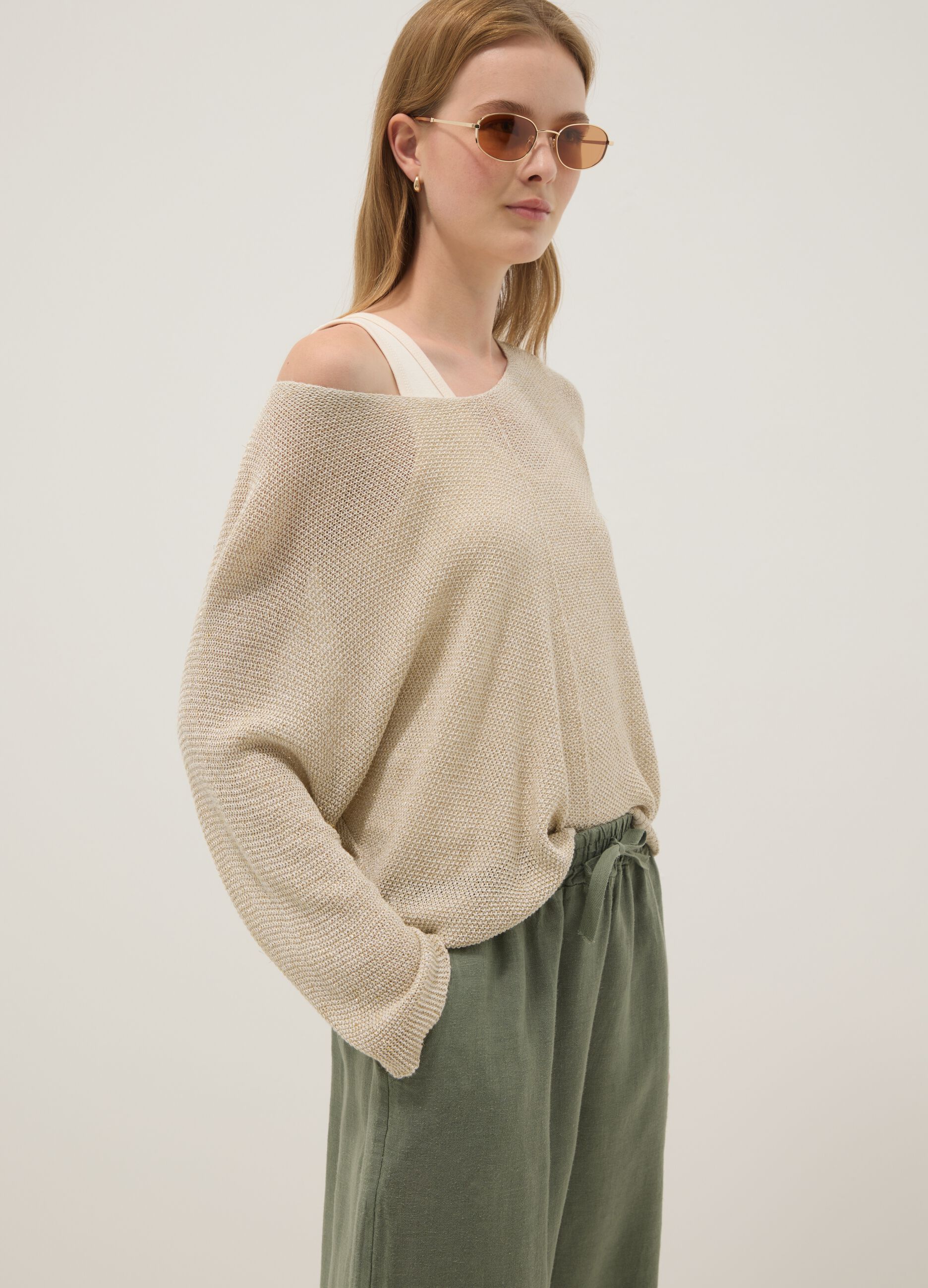 Pantaloni verdi in puro lino con coulisse