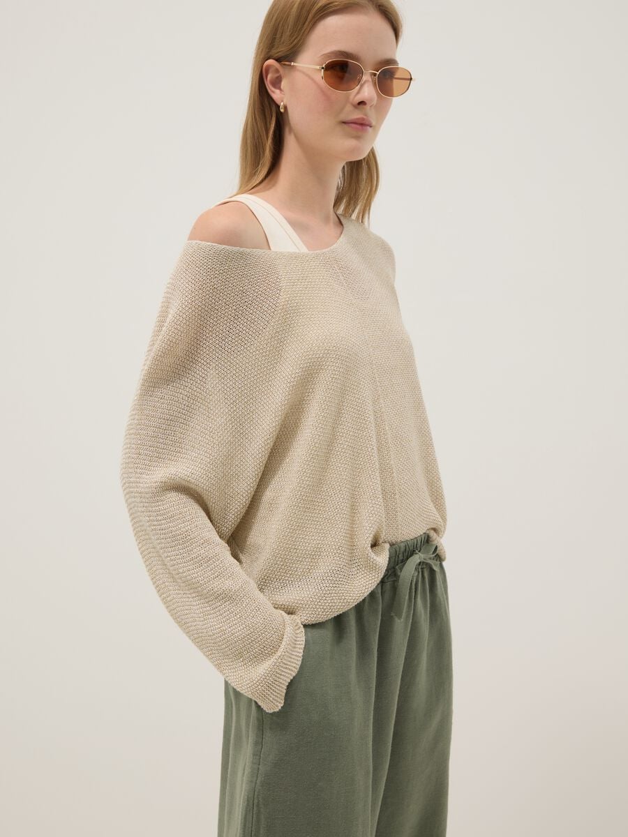 Pantaloni verdi in puro lino con coulisse_3