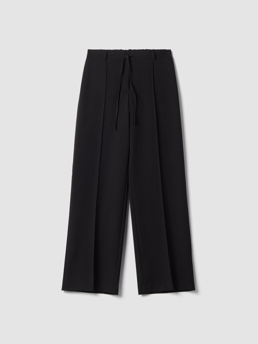 Pantaloni neri in viscosa elasticizzato straight fit_0