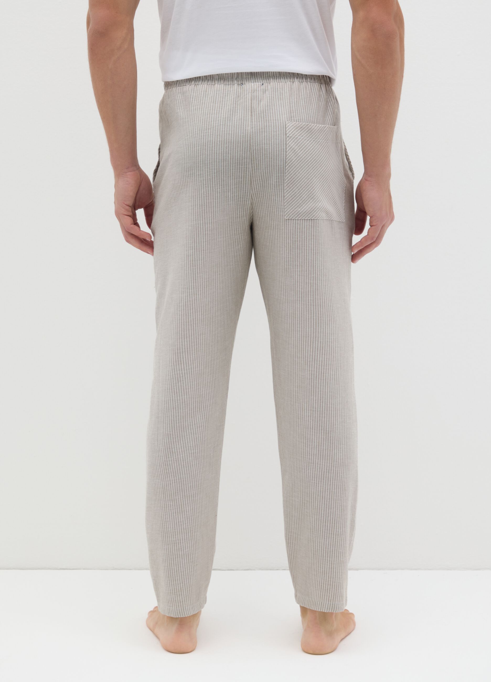 Men's pure cotton beige trousers regular fit with drawstring
