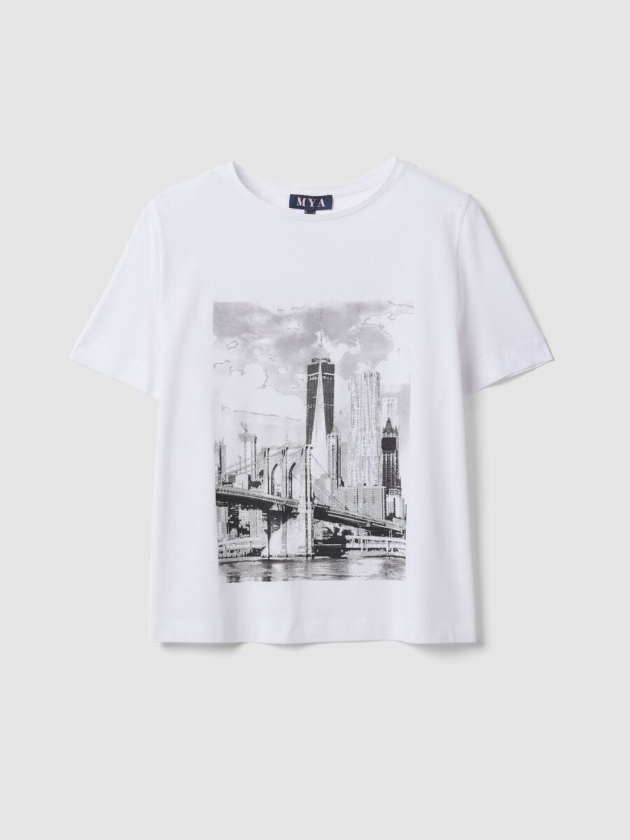 White pure cotton T-shirt with graphic print, regular fit_4