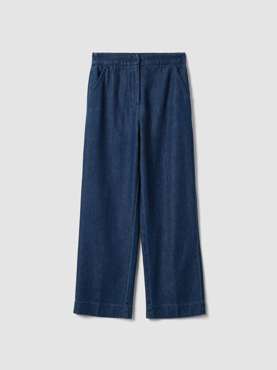 Blue denim jogger trousers in pure cotton, relaxed fit_0