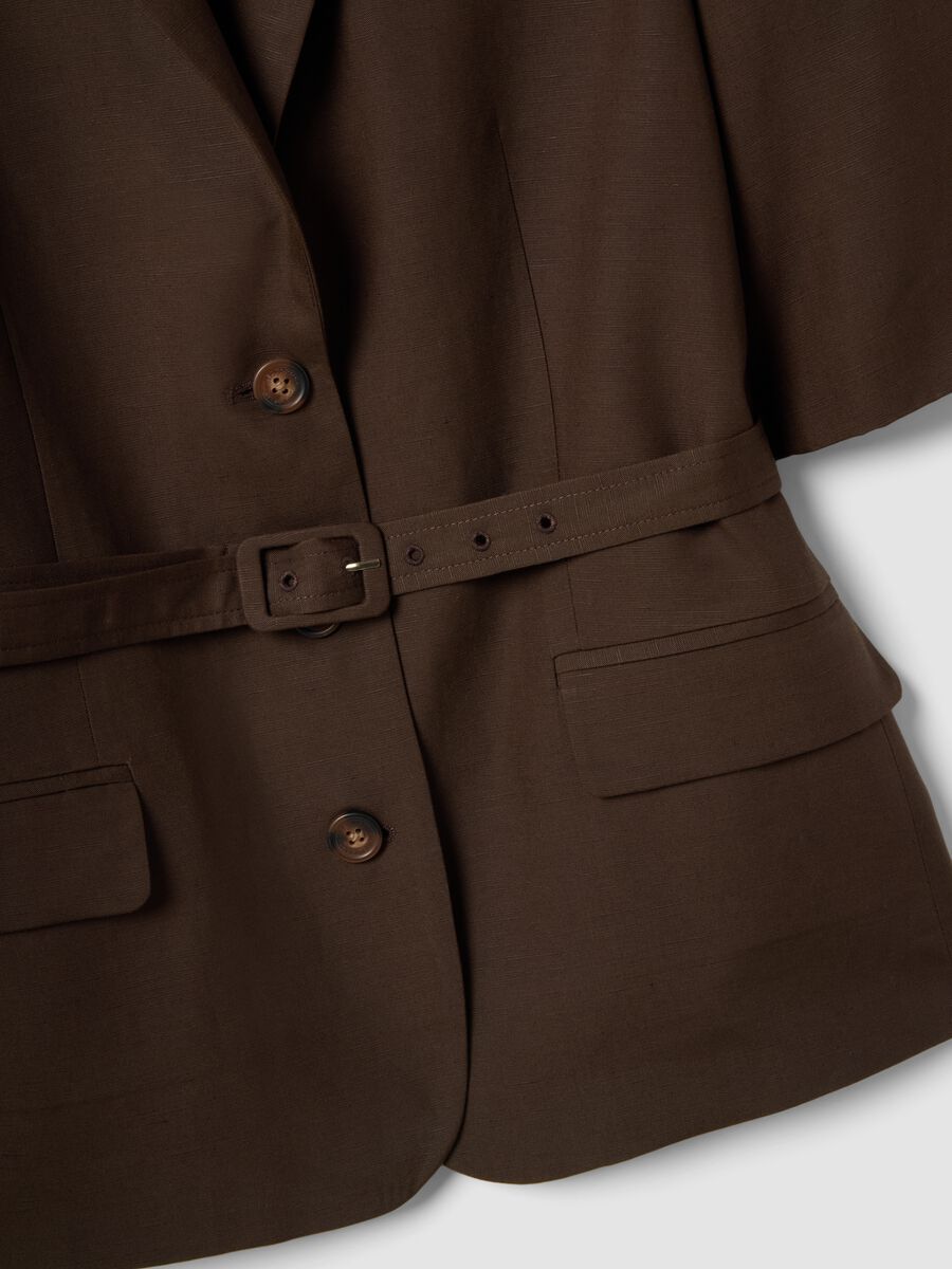 Blazer in misto lyocell e lino marrone regular fit con cintura_5