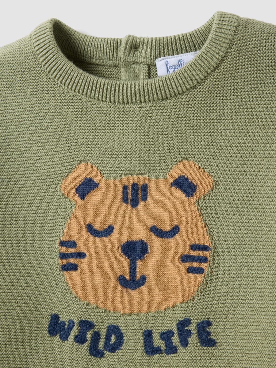 Children's green pure cotton regular fit jumper with tiger_2