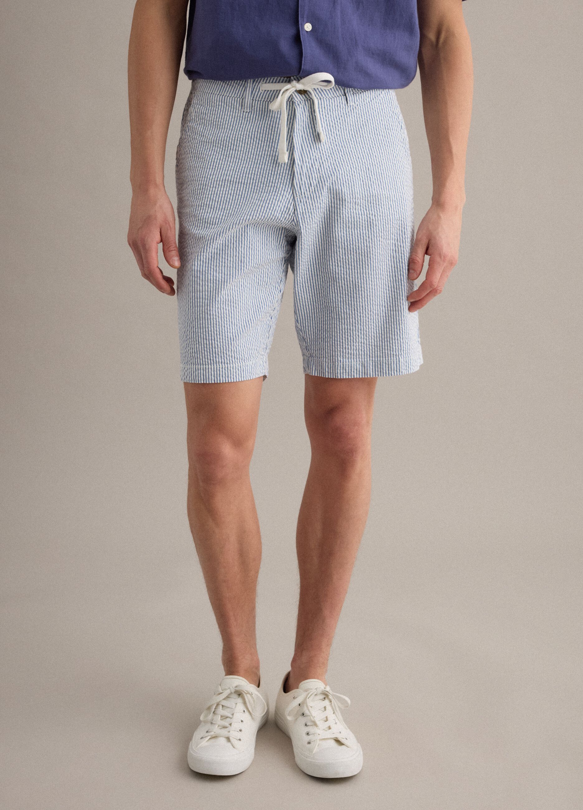 Multicolour striped regular-fit stretch cotton shorts