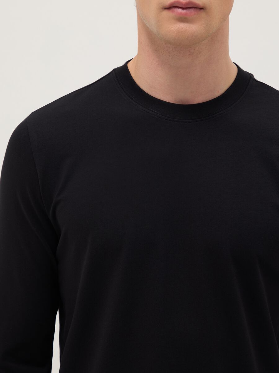 Black long sleeve cotton stretch regular fit t-shirt_3
