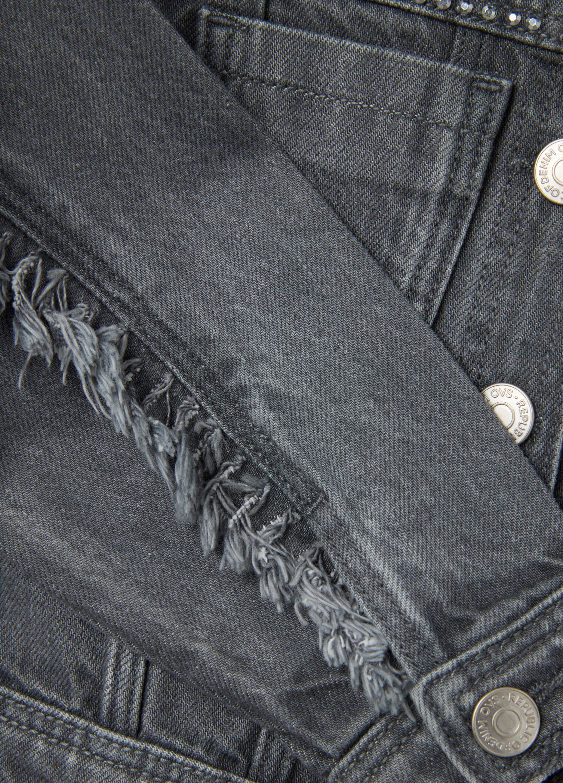 Girl's grey pure cotton jacket, regular fit, with frayed details