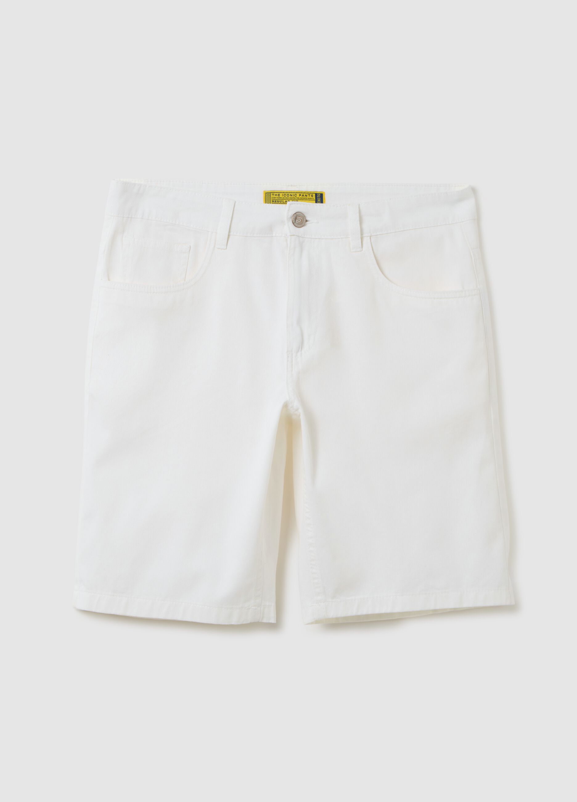 Bermuda da uomo in puro cotone bianco regular fit con tasche