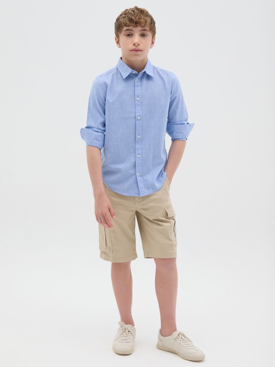 Boys’ beige regular-fit shorts in stretch cotton_1
