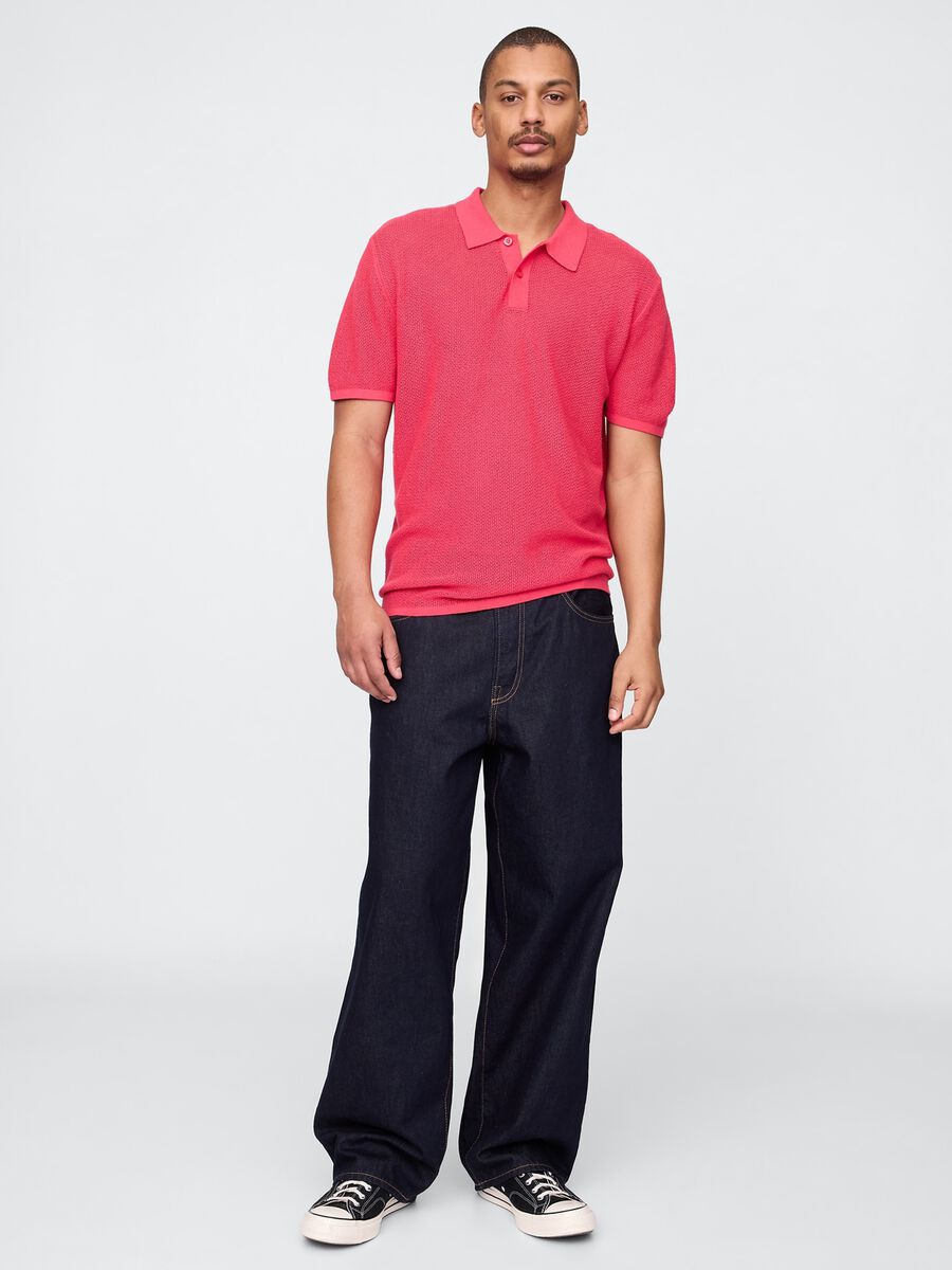 Pink Short Sleeve Polo in Textured Fabric_1