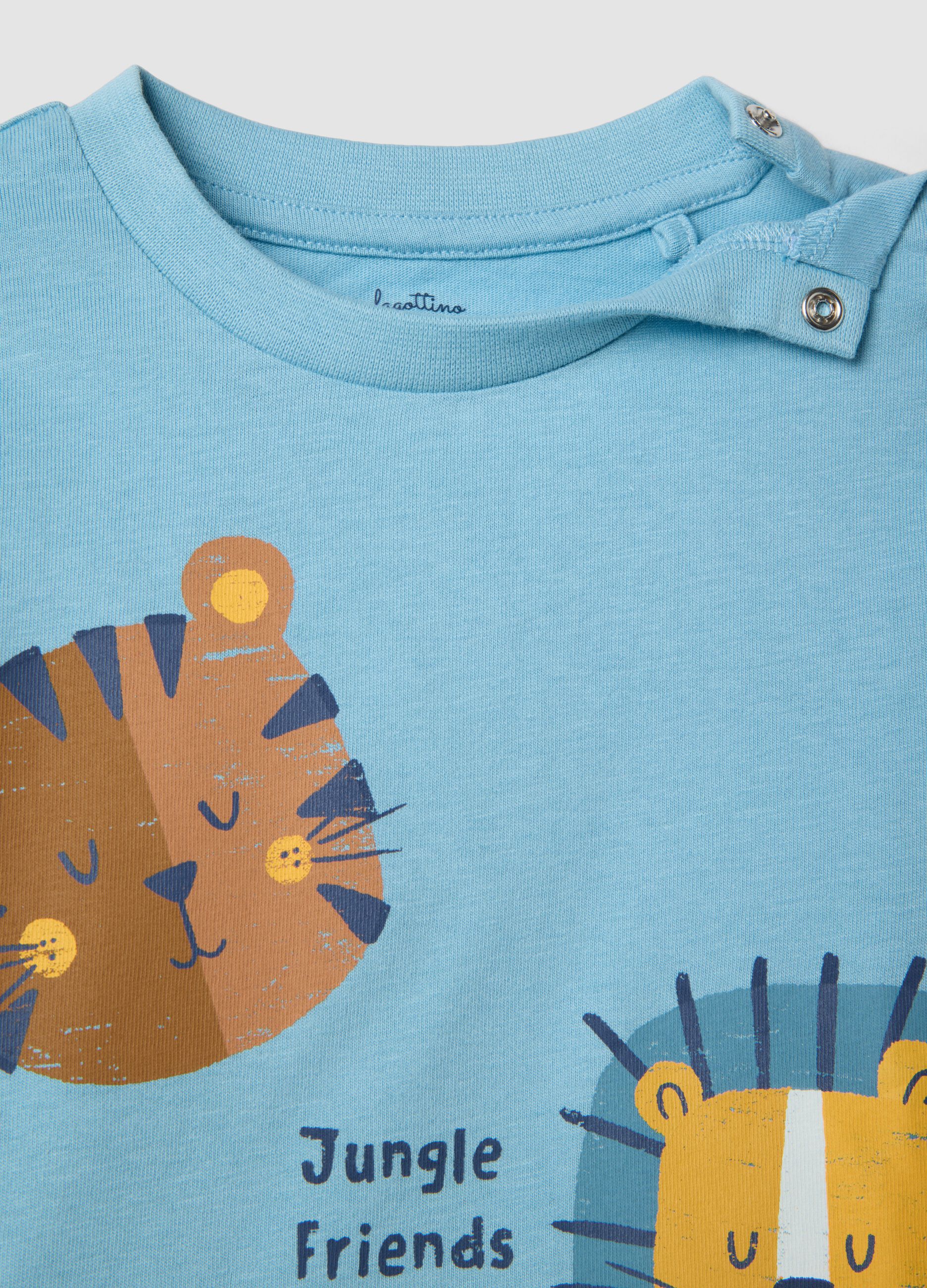 Pigiama in puro cotone azzurro da neonato regular fit con animali