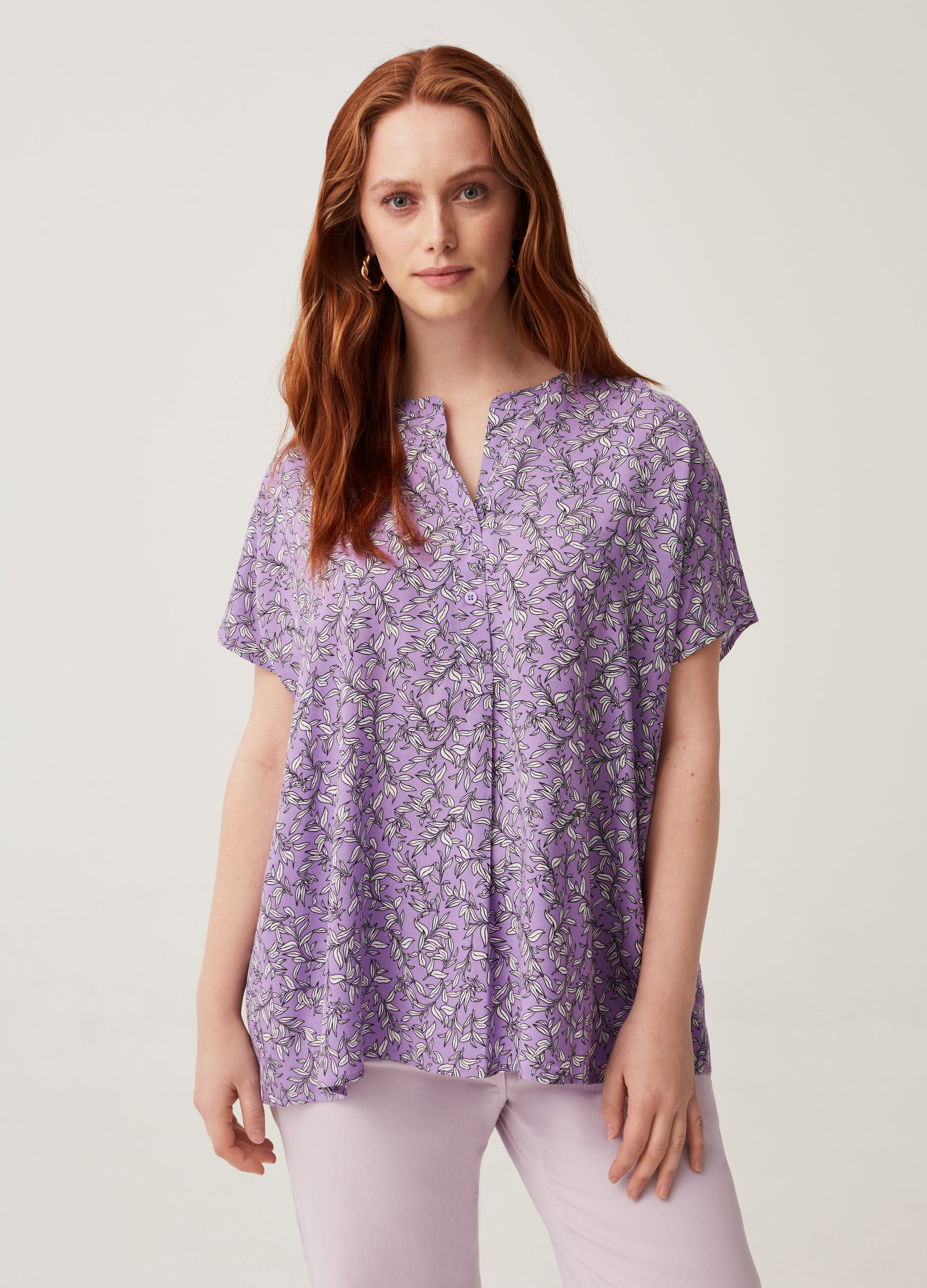 Blusa in viscosa stampa all-over Curvy MYA_1