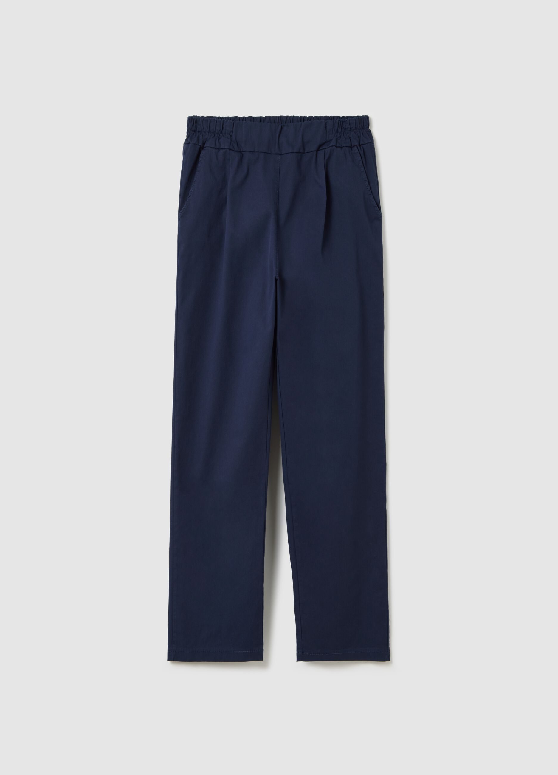 Blue cigarette trousers with elastic waistband