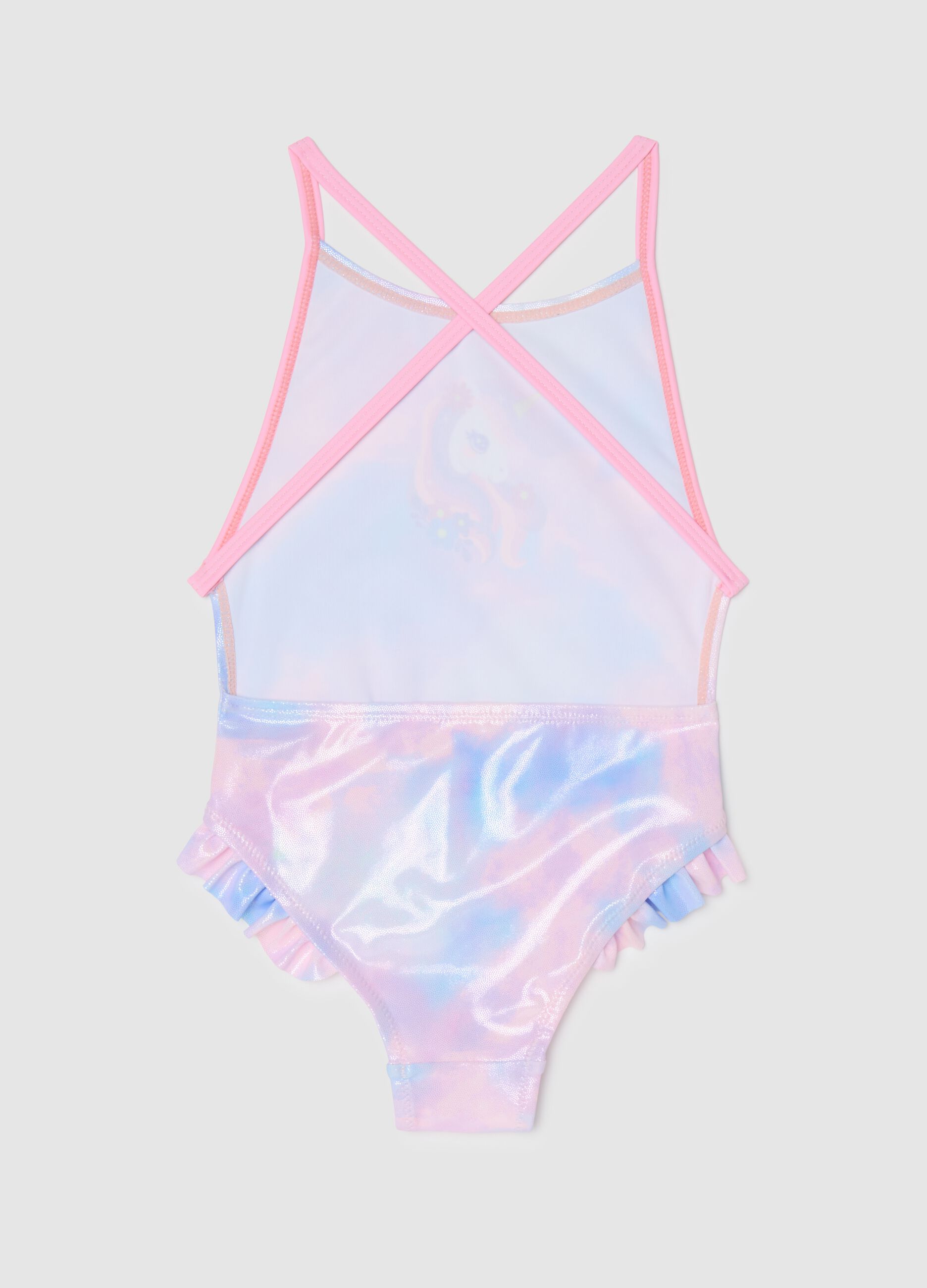 Girls' multicolour stretch fabric swimsuit with print