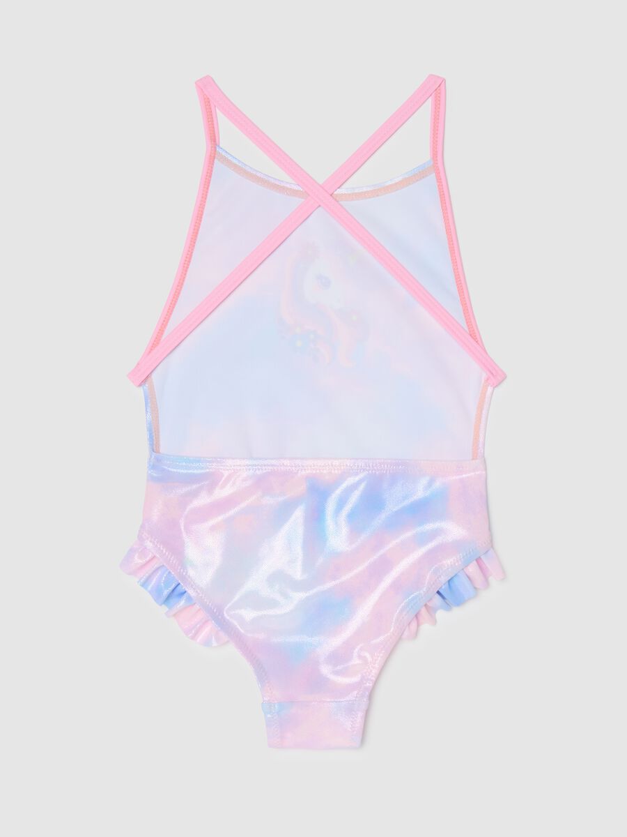 Girls' multicolour stretch fabric swimsuit with print_1