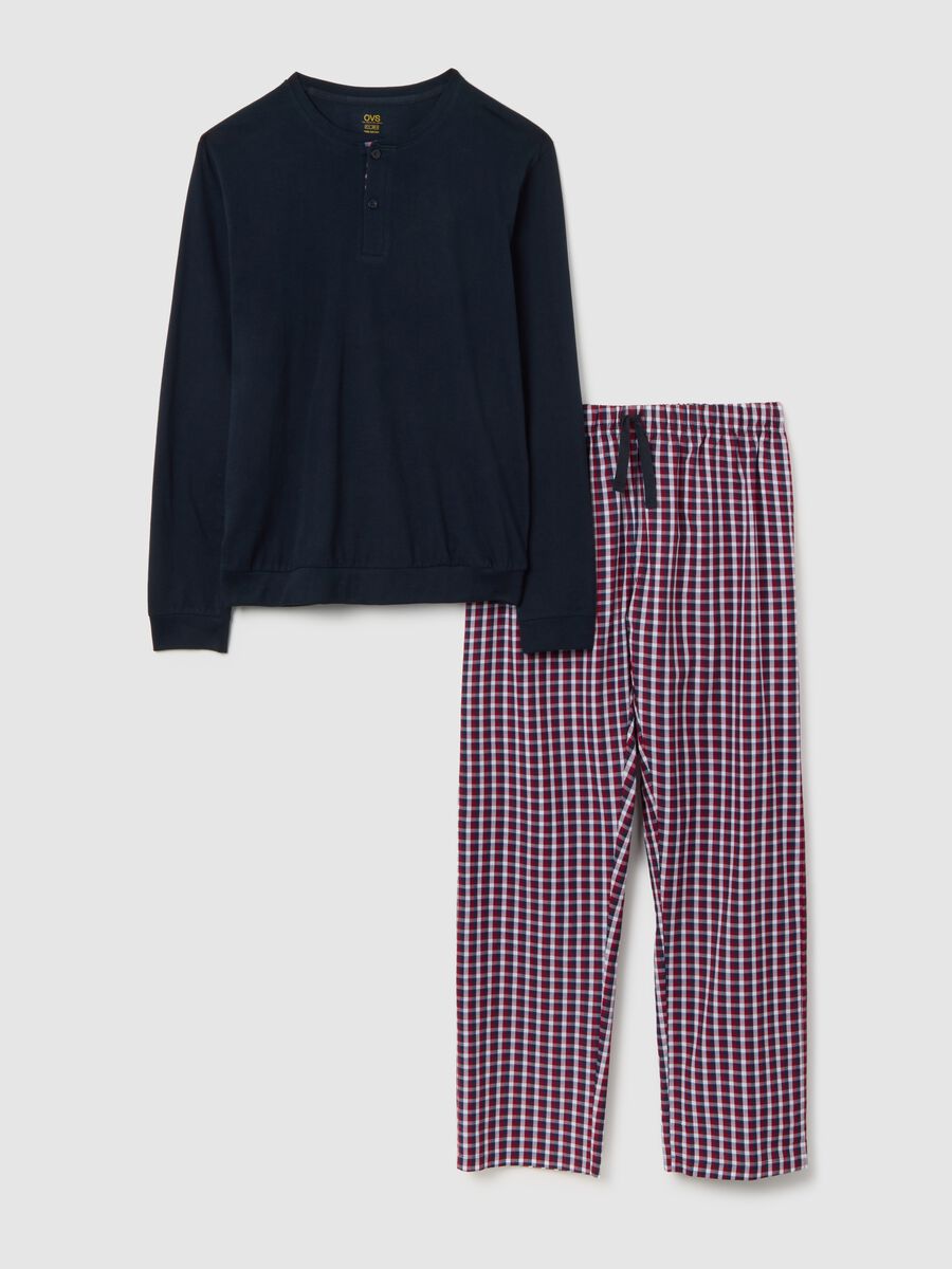 Regular fit long multicolour check pyjamas in pure cotton_4