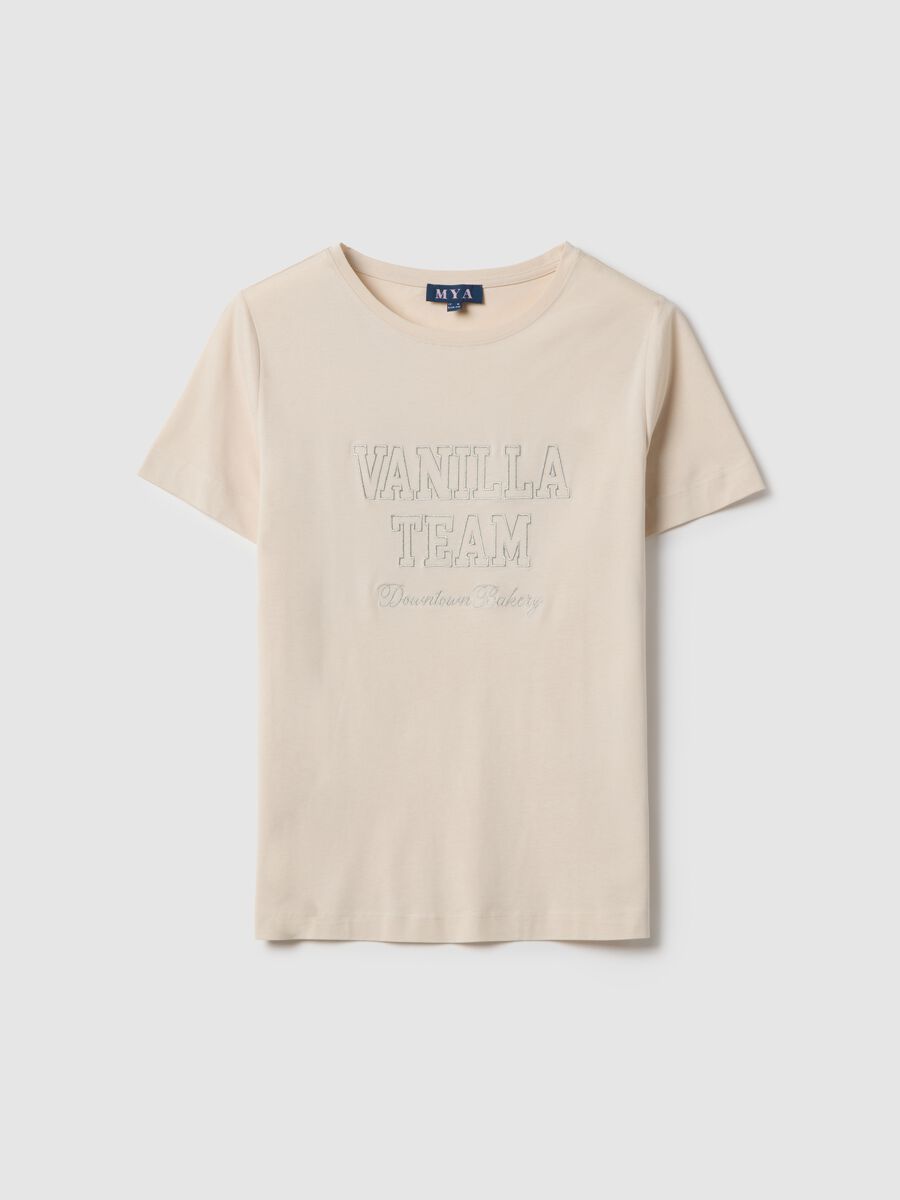 Beige pure cotton regular fit T-shirt with print_4