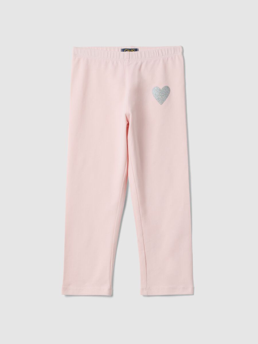 Girls' pink elasticated cotton leggings slim fit with heart_0
